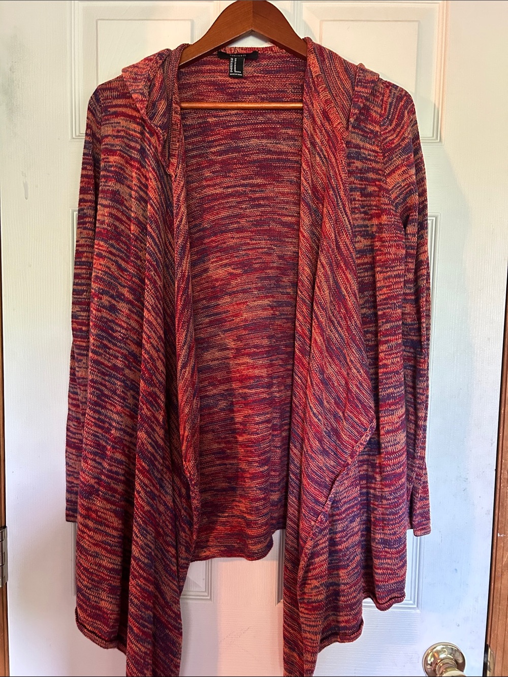 Forever 21 Multicolor Red and Purple Hooded Knit Cardigan